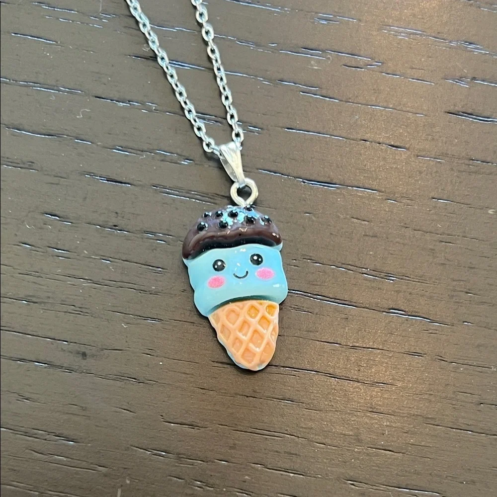 Charming Ice Cream Pendant Necklace in Blue and Brown